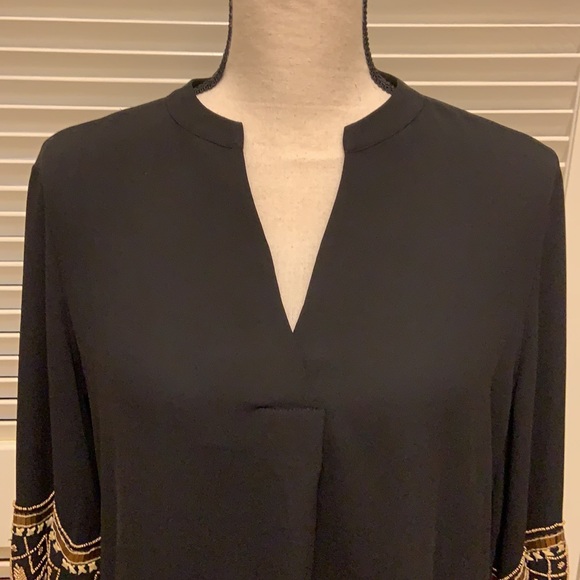 3. Chico’s Black Blouse with Gold Beading on Sleeves - Picture 2 of 11